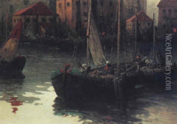 Fischerkahne Im Hafen Oil Painting - Adolf Kaufmann