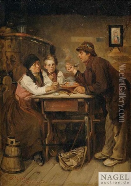 Bauernfamilie Bei Einer Mahlzeit Oil Painting - Peter Johann Nepomuk Geiger