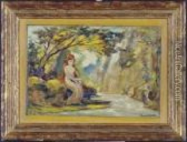 Red Haired Woman By A Stream Oil Painting - Louis Michel Eilshemius