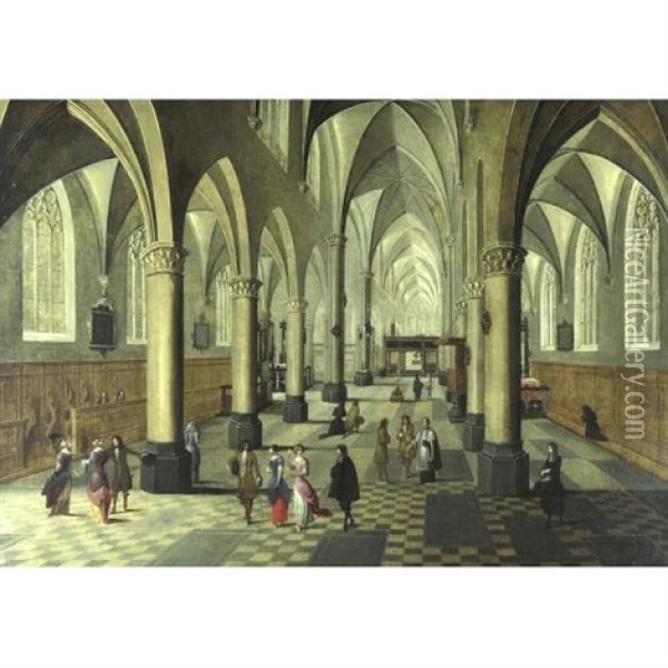Interior Of A Cathedral With Elegant Figures In The Foreground Oil Painting - Peeter Neeffs the Younger