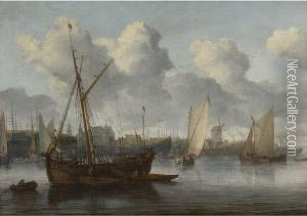 Fishing Boats In A Harbor Oil Painting - Allart Van Everdingen