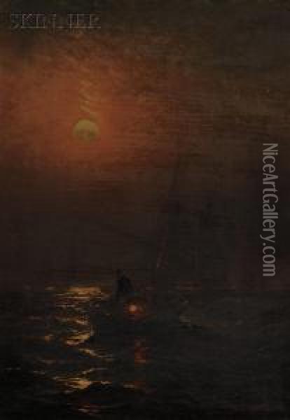Fishermen At Work By Moonlight Oil Painting - Charles Henry Gifford