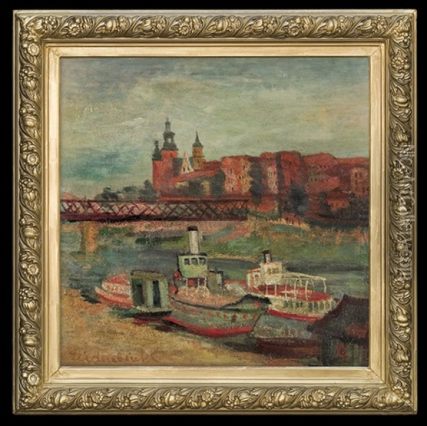 Wawel Castle And Debnicki Bridge In Cracow Oil Painting - Efraim Seidenbeutel
