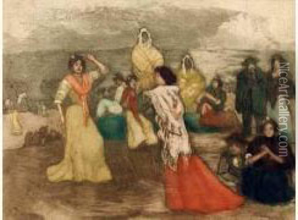 Baile Flamenco. Oil Painting - Francisco Iturrino Gonzalez
