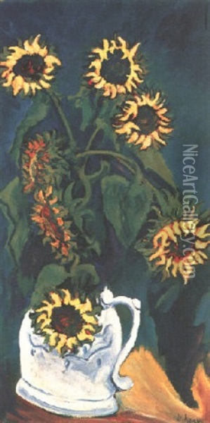 Sonnenblumen In Weissem Krug Oil Painting - Heinrich Nauen