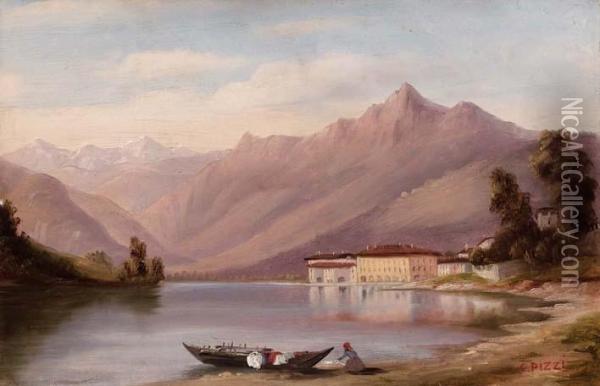 Veduta Del Lago Di Como Oil Painting - Carlo Pizzi