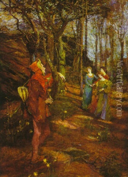The Poet And Some Country Girls Oil Painting - Elizabeth Adela Forbes
