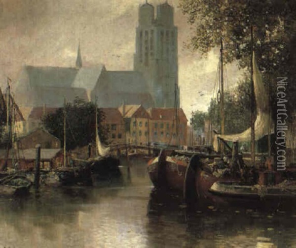 Hafenansicht Aus Dordrecht In Holland Oil Painting - Adolf Kaufmann