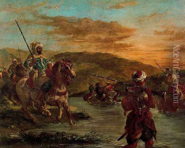 Crossing a stream in Morocco Oil Painting - Eugene Delacroix