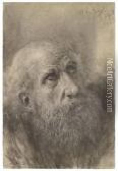Aufblickender Mann Mit Bart Oil Painting - Adolph von Menzel