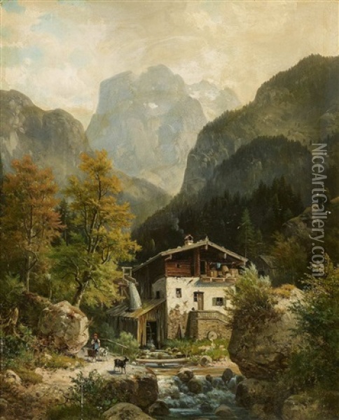 A Mill Near Worgl, Tyrol Oil Painting - Ludwig Sckell