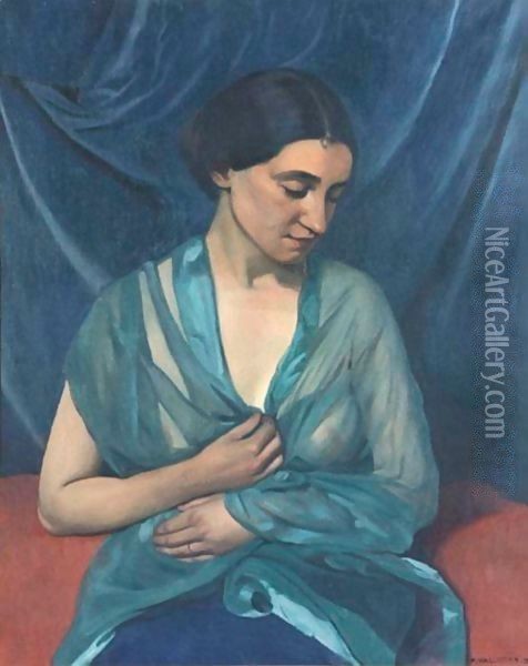 Jeune Femme Drapee Dans Une Echarpe Verte, 1924 Oil Painting - Felix Edouard Vallotton