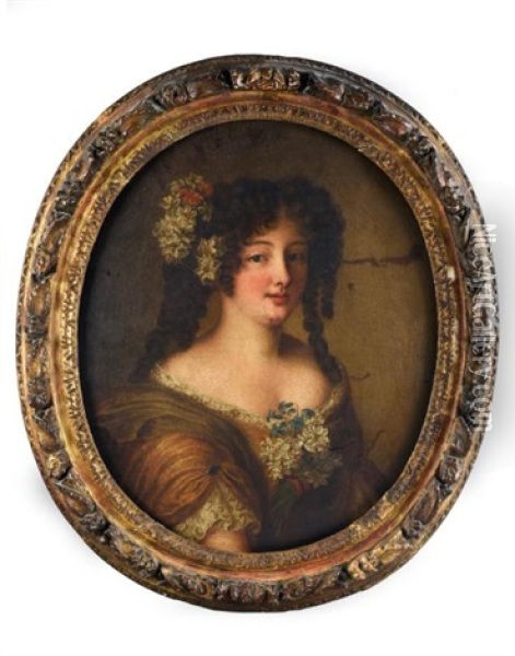 Portrait De Jeune Femme Le Corsage Et Les Cheveux Piques De Fleurs Oil Painting - Jakob Ferdinand Voet