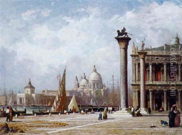Venise, Notre Dame De La Salute Vue De La Piazzeta Oil Painting - Antoine Claude Ponthus-Cinier