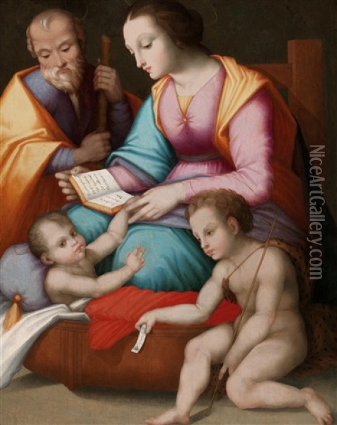 The Holy Family With The Infant Saint John The Baptist Oil Painting - Andrea del Brescianino