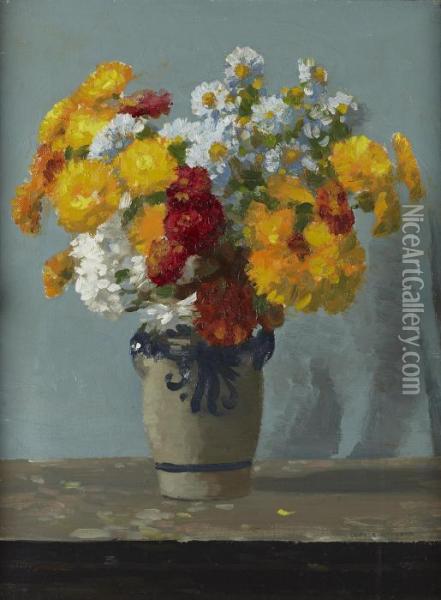 Still Life With Marguerites And Marigolds Oil Painting - George Houston