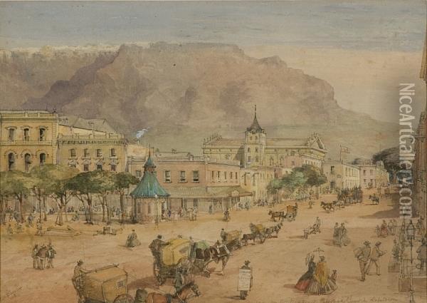 Adderley Street And The Dutch Reformed Church, Cape Town Oil Painting - Thomas William Bowler