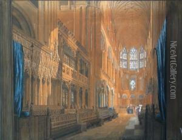 Norwich Cathedral Together With An Etching Of The Same Subject Published 1782 Oil Painting - Jan Sanders