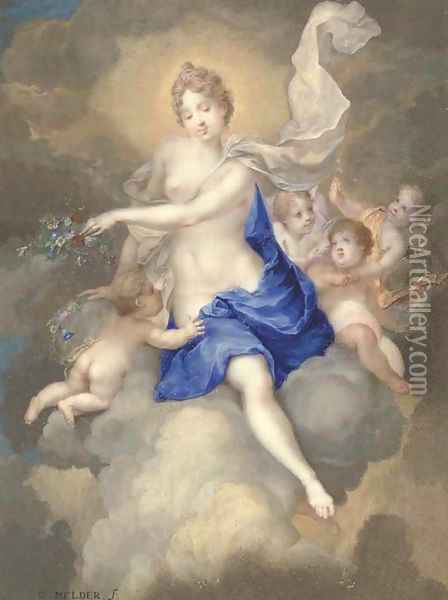 Flora seated on a cloud with putti Oil Painting - Gerard Melder