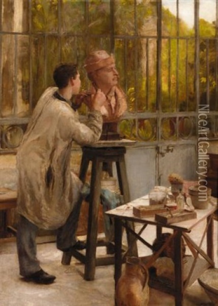 The Sculptor's Studio Oil Painting - Edouard Joseph Dantan