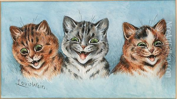 Three's A Crowd ! Oil Painting - Louis William Wain
