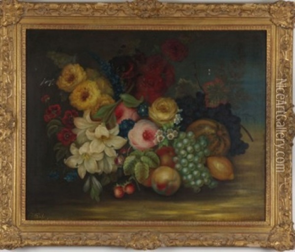 Fruit And Floral Still Life Oil Painting - Edwin Steele