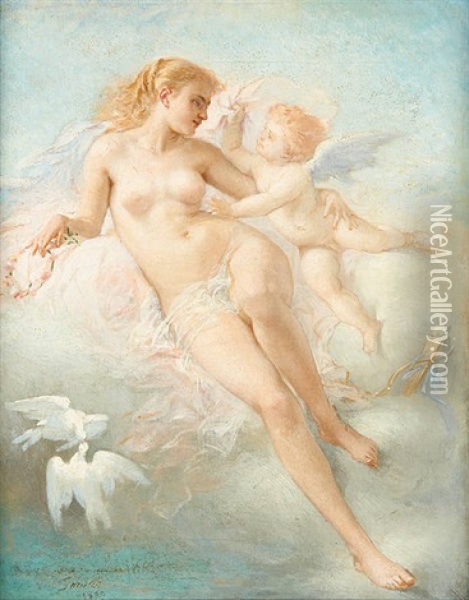 Venus Et Cupidon Oil Painting - Jules Emile Saintin