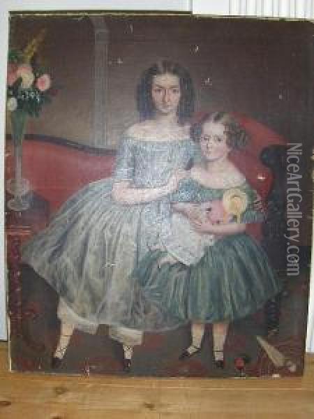 A Double Portrait Of Rosina Bradford Tidcombeaged 11 And Laura Joyce Tidcombe Aged 4 Years And 8 Months Oil Painting - John Cristopher Miles