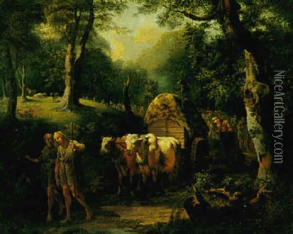 Gudinden Herthes Udtog Af Leire Skov I Herthedalen I Siaelland Oil Painting - Christian August Lorentzen