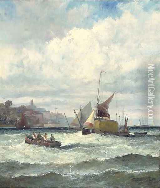 A blustery day off the south coast Oil Painting - William A. Thornley or Thornbery