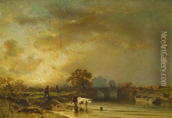Franzosische Flusslandschaft Oil Painting - Charles Hoguet