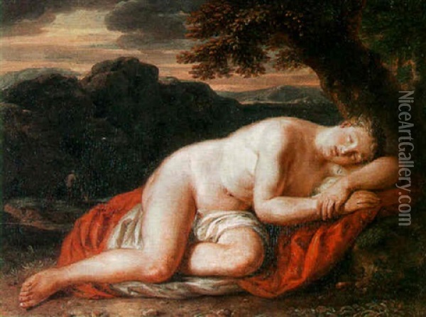 The Recumbent Venus In A Landscape With Bathing Figures Oil Painting - Jacob Jordaens