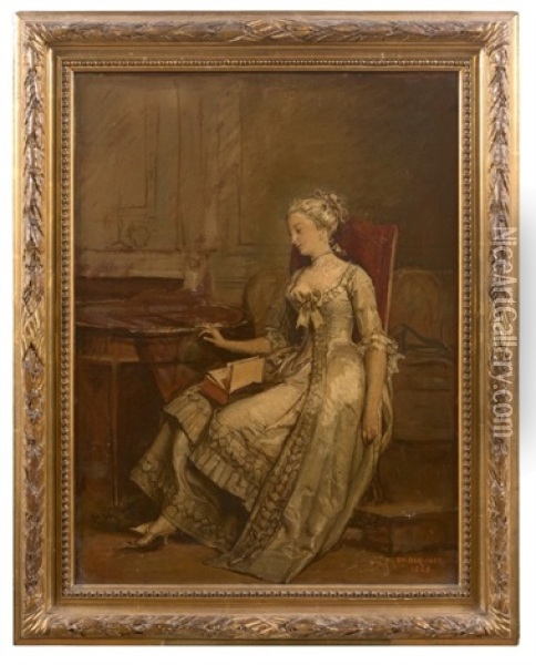 Une Jeune Elegante Assoupie Oil Painting - Jean Baptiste Antoine Emile Beranger