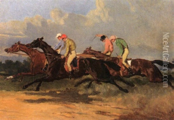 Course De Purs-sangs Oil Painting - Alfred De Dreux