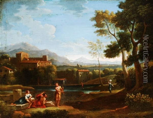 Italienische Landschaft Mit Ortsansicht Und Figurenstaffage Oil Painting - Pieter van Bloemen