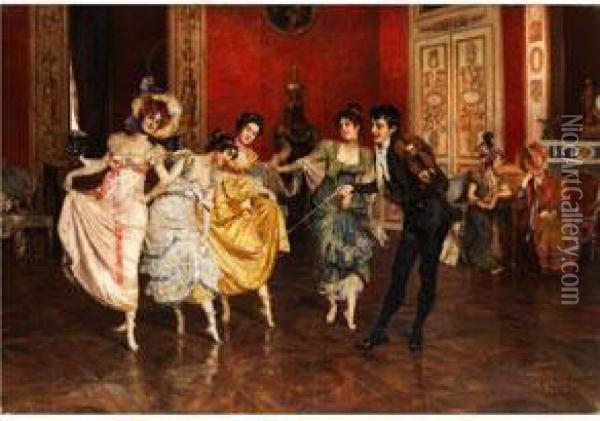 Tanzunterricht Im Hofischen Ambiente Oil Painting - Leopold Schmutzler