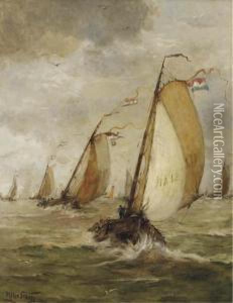 A Festive Fleet On The Zuiderzee Oil Painting - Hobbe Smith