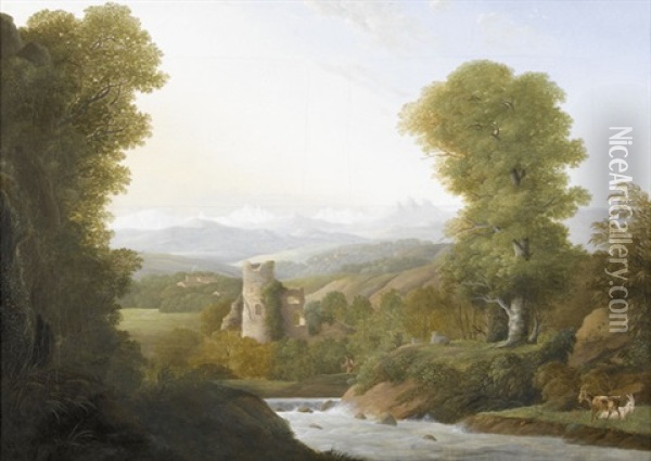 Flusslandschaft Mit Ruine Und Figurenstaffage Im Fruhling Oil Painting - Anton Albers the Elder