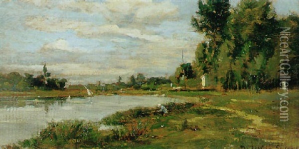 Bord De Riviere Anime Oil Painting - Maurice Levis