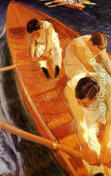 En la yola (Zarauz) (In the Rowing Boat (Zarauz)) Oil Painting - Joaquin Sorolla Y Bastida