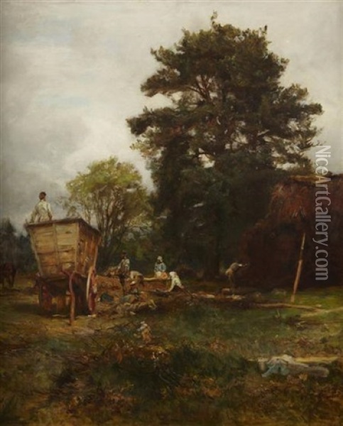Farm Workers And Haycart Oil Painting - Sir James Lawton Wingate