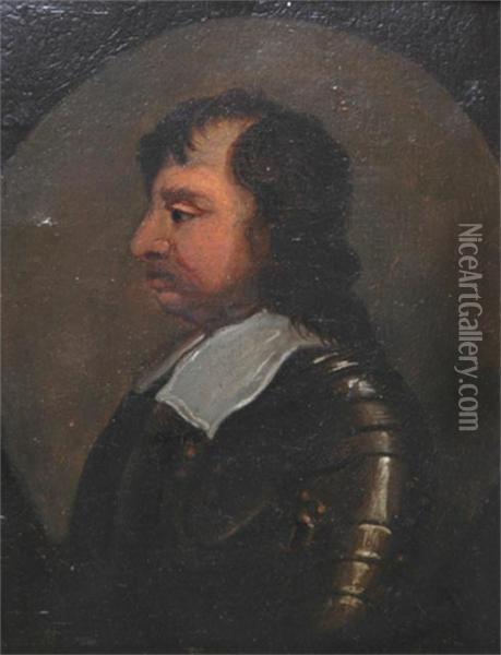 A 1/2 Length Portrait, Man In Armour Oil Painting - M. Adams