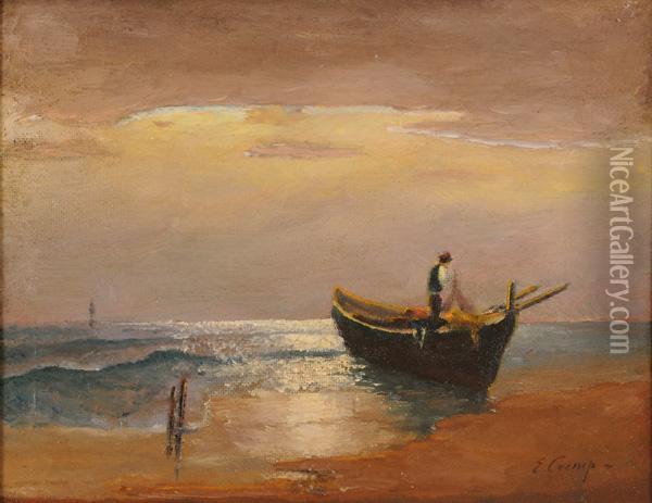 Barca Al Tramonto Oil Painting - Erminio Kremp