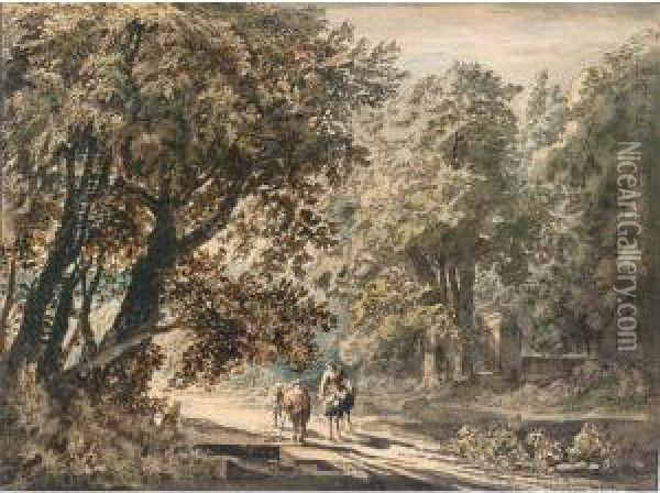 A Peasant Family On A Woodland Path Oil Painting - Jacobus Van Liender
