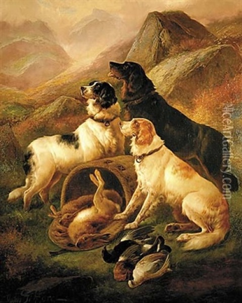 Portrait Of Hunting Dogs With Game Oil Painting - John Gifford