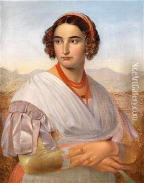 Bildnis Der Vittoria Caldoni Aus Albano Oil Painting - August Grahl