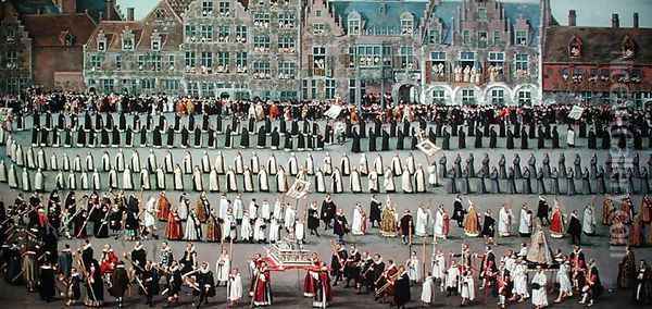 The Ommeganck in Brussels in 1615- Procession of Notre Dame de Sablon, 1616 Oil Painting - Denys Van Alsloot