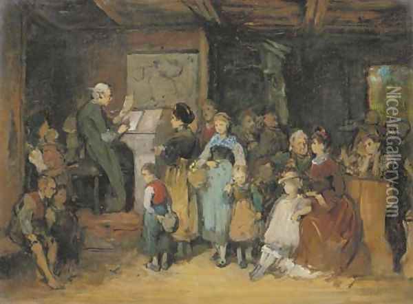 Schuleinschreibung enlisting for school Oil Painting - Franz Von Defregger