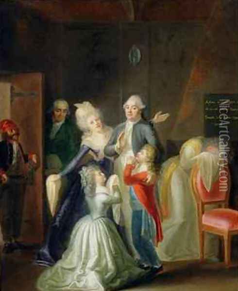 Farewell to Louis XVI by his Family in the Temple Oil Painting - Jean-Jacques Hauer