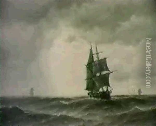 Marine Med Sejlskib. 1874 Oil Painting - Carl Ludwig Bille